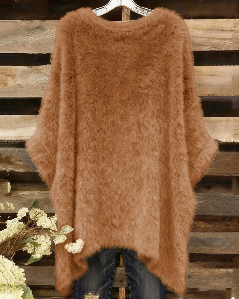 Crew Neck Plush Irregular Loose Top