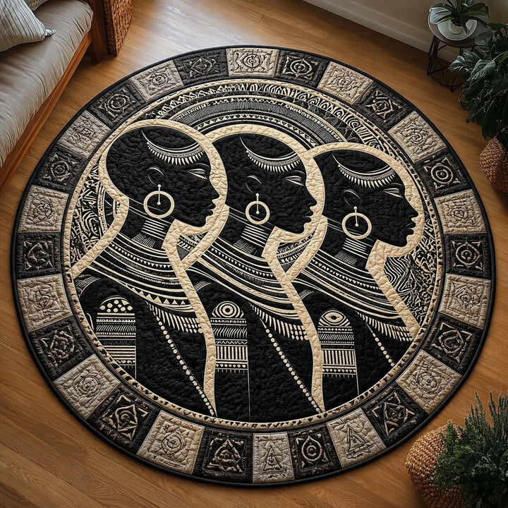 Retro Black-style Tribal Print Quilted Round Mat