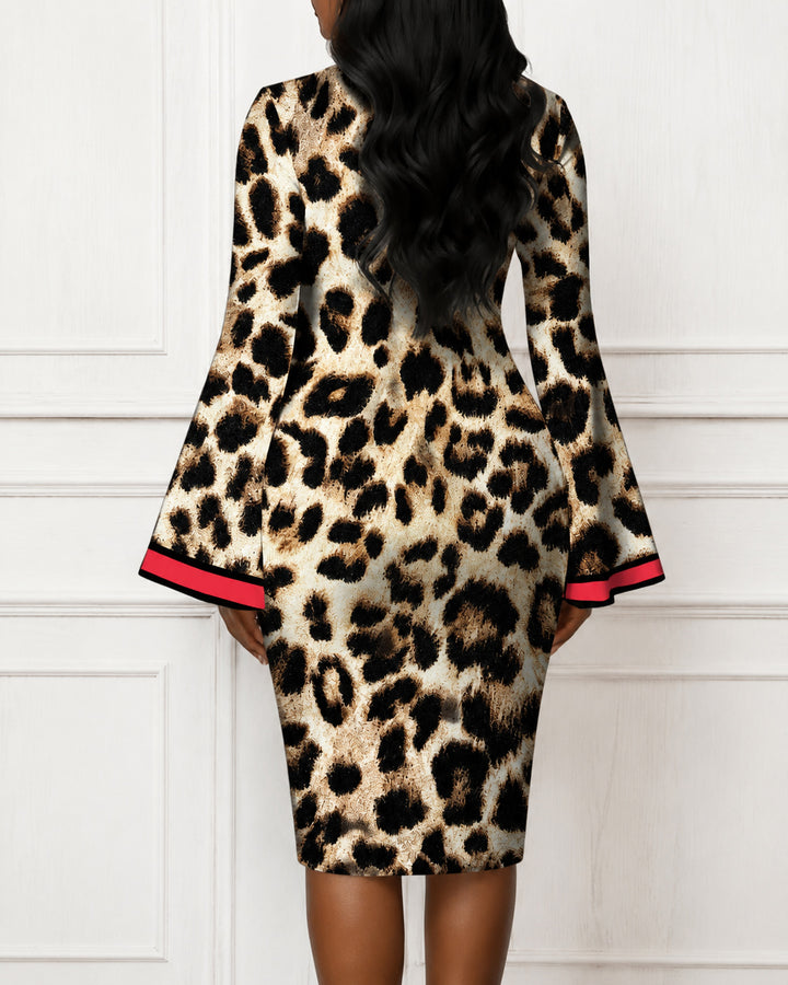Sexy Leopard Print Stripes Flared Sleeves Mini Dresses