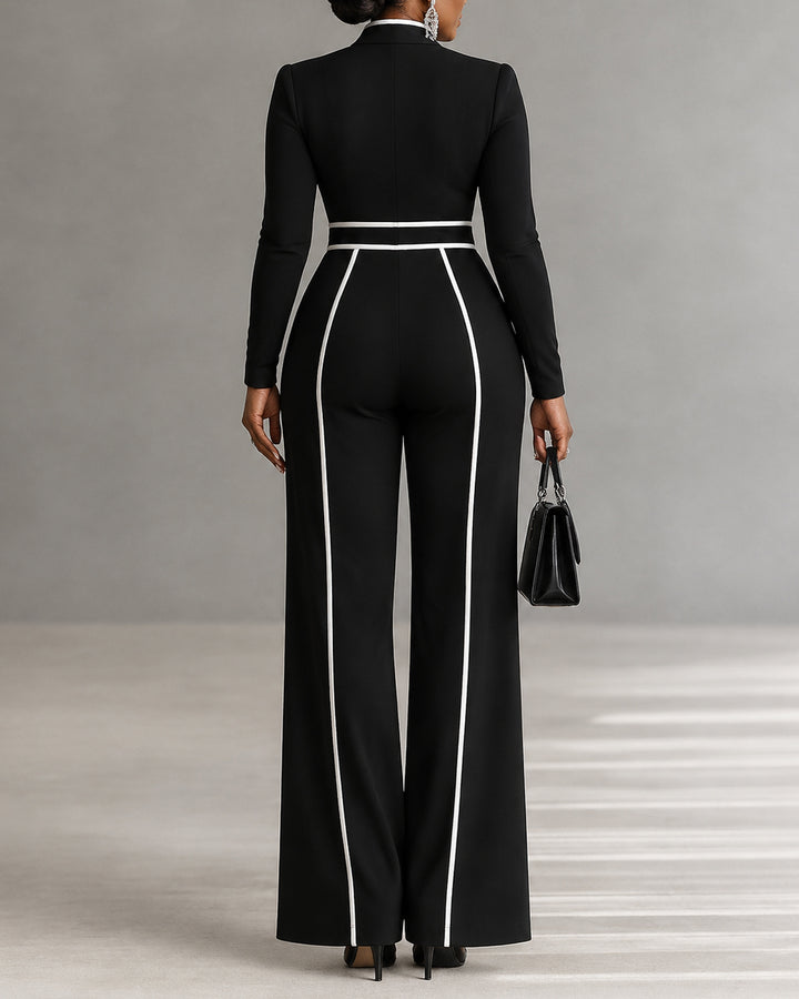 Women's 2 Piece Outfit Minimalist Cropped Turtleneck Top+High-waisted Striped Wide-leg Trousers