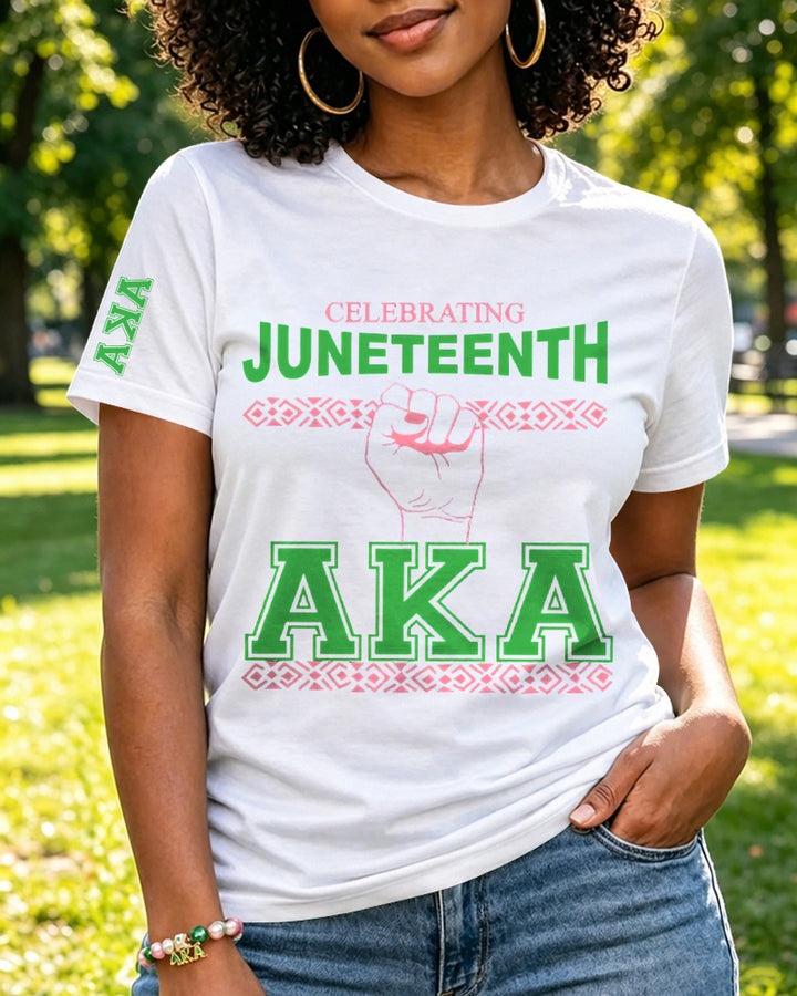 100% Cotton Celebrating Juneteenth AKA colors Crew Neck Short Sleeve Tshirt