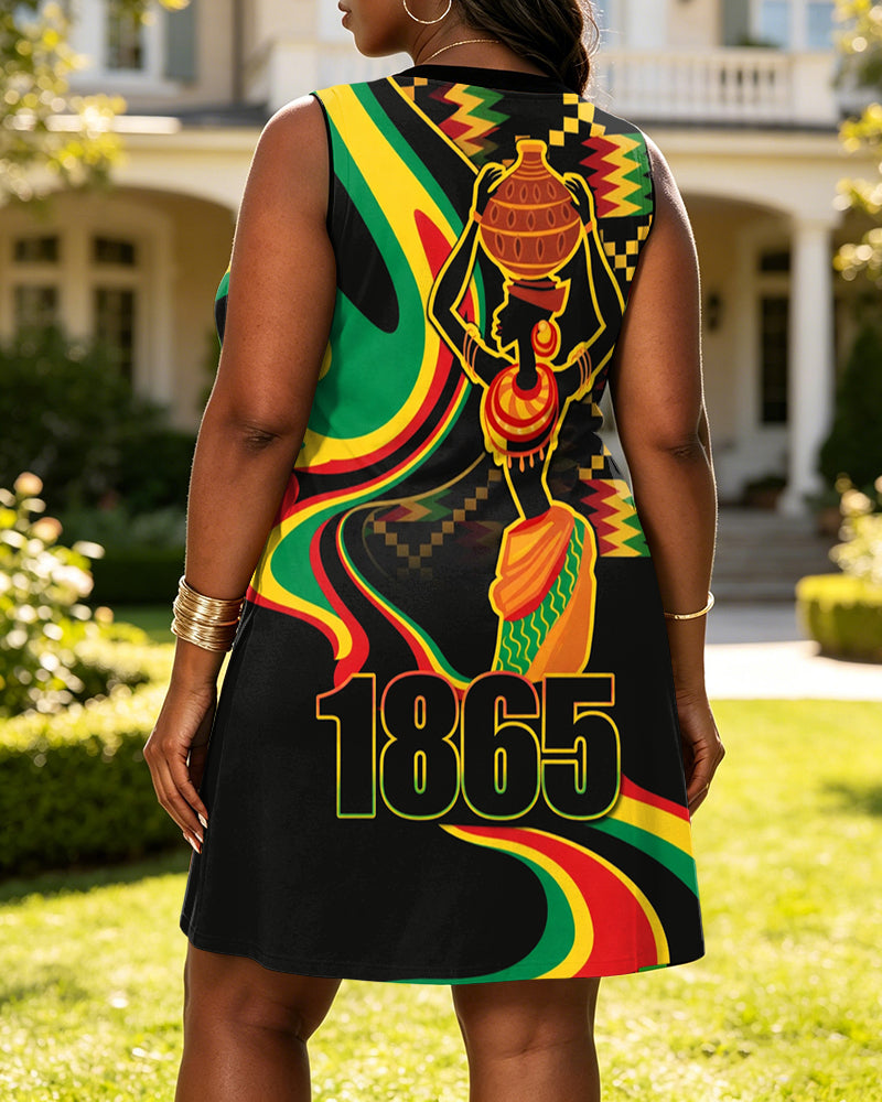 Ankara Pattern Splicing Print V-neck Mini Dress With Pocket