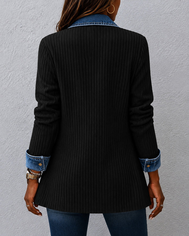 Denim-look Stretch Ribbed Knit Jacket