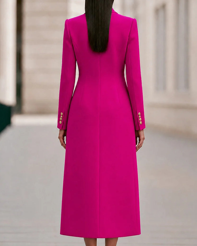 Women's Two-piece Set Double Breasted Wool Blend Maxi Coat+High-neck Knit Dress