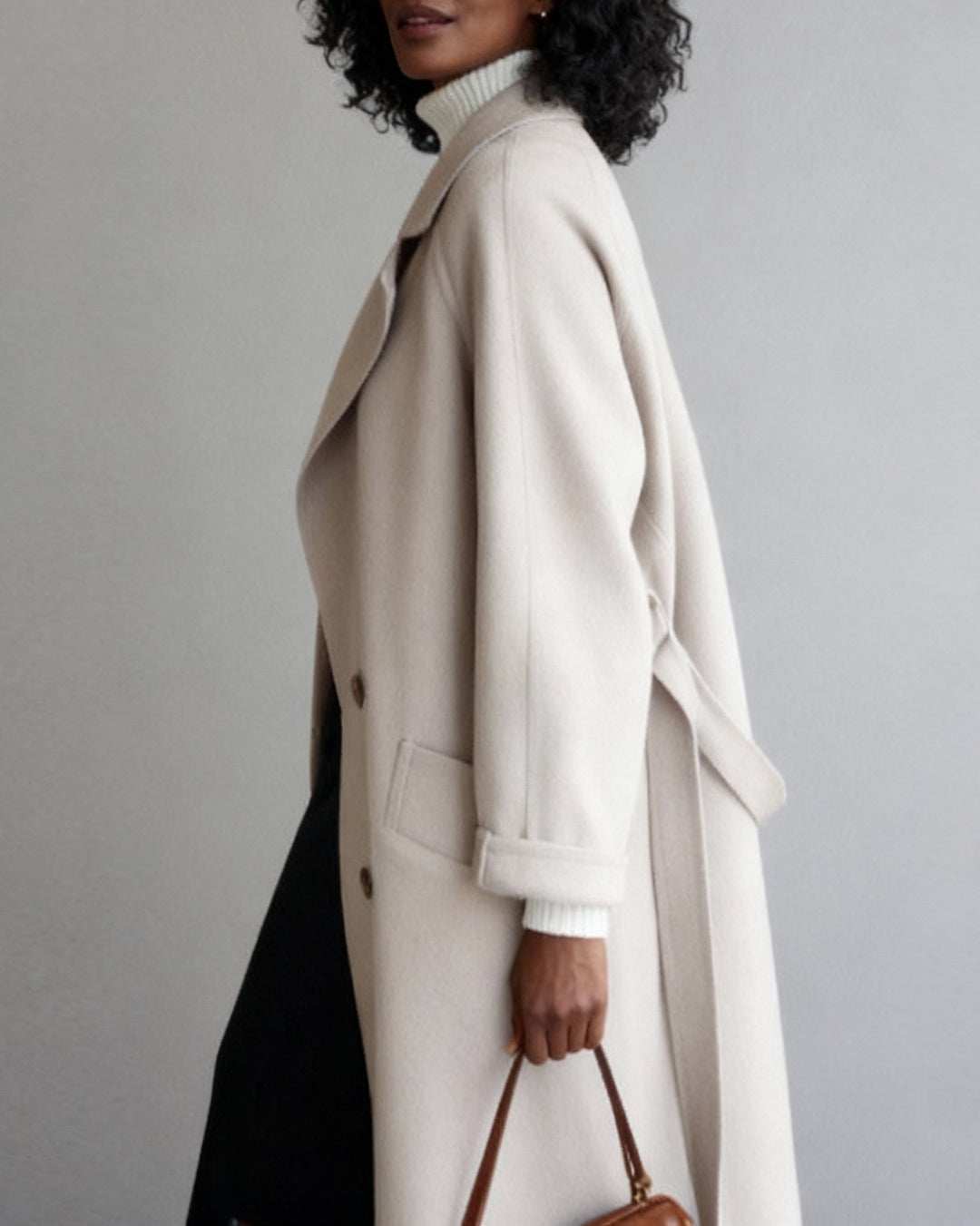 Long Fashionable Loose Over-the-Knee Tight Wool Coat