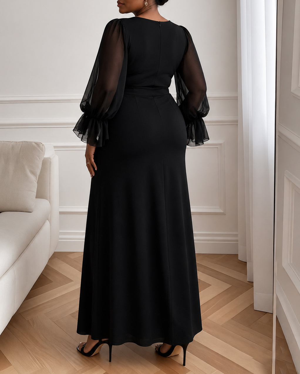 Flared Sleeve Ruffled Bodycon Maxi Dress Bodycon Dress