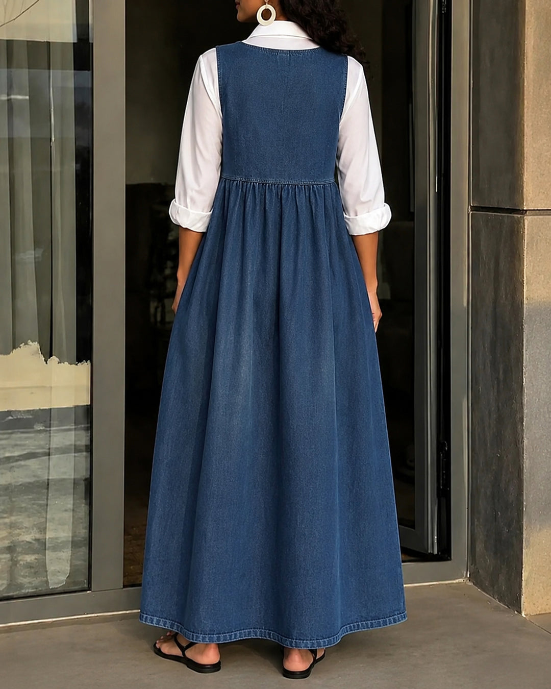 Stylish Sleeveless Loose-fitting Pocket Casual Denim Maxi Dress