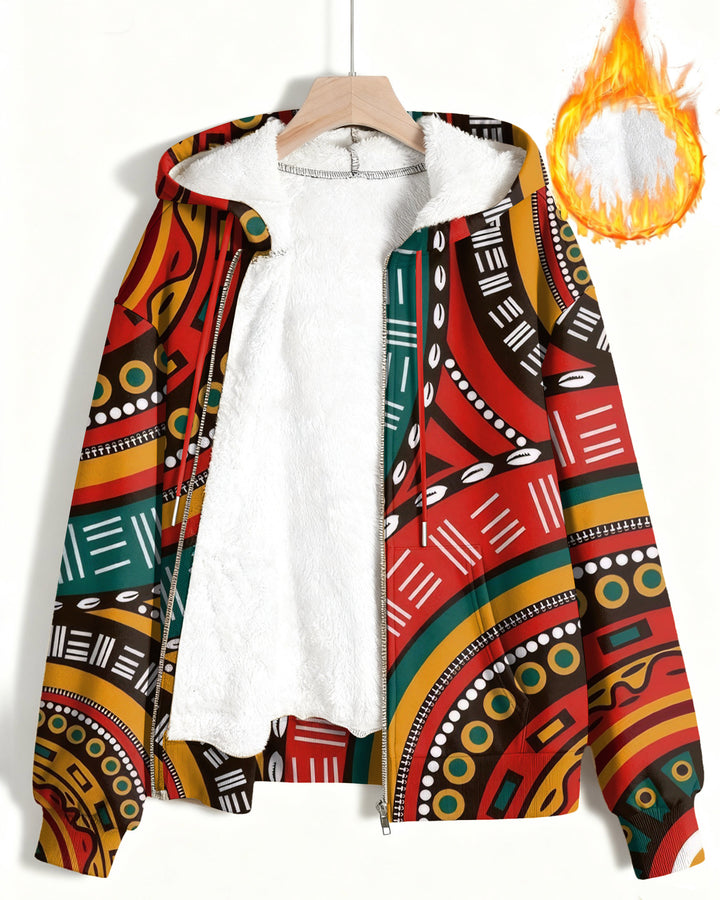 Tribal Ethnic Patterns Long Sleeve Zip-Up Fleece Hoodies