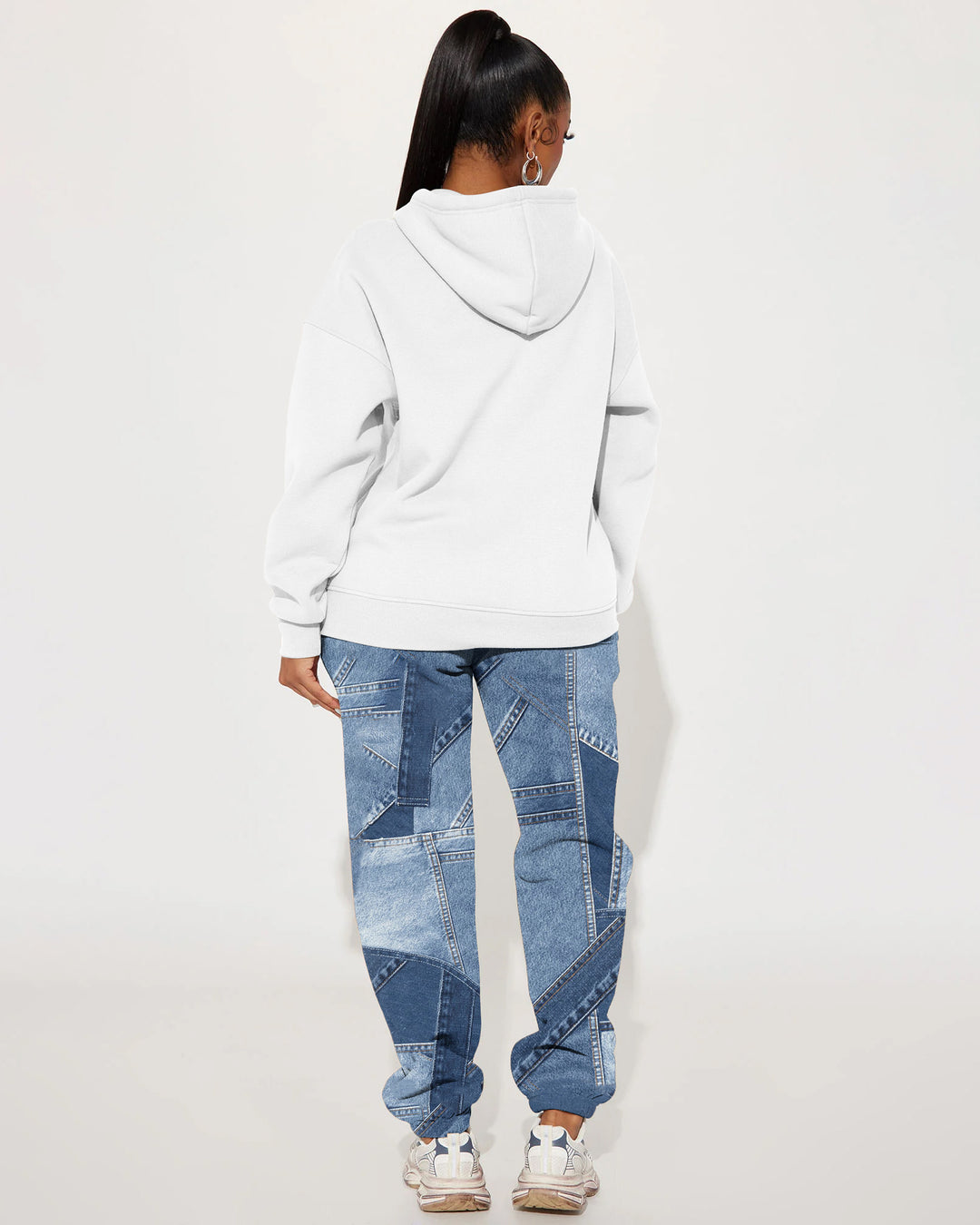 Denim Patch Little Brown Bear Hooded Two Pieces Set