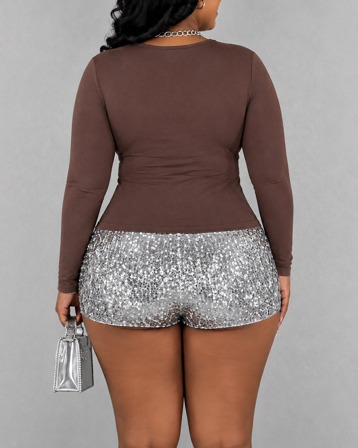 O-Ring Cutout Long Sleeve Ruched Top