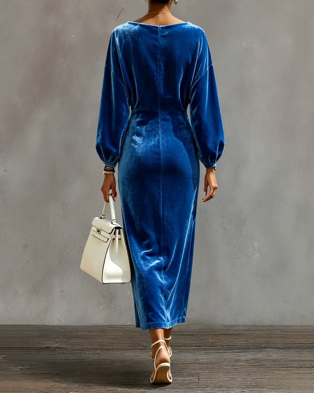 Cowl Neck Batwing Long Sleeve Velvet Midi Dress
