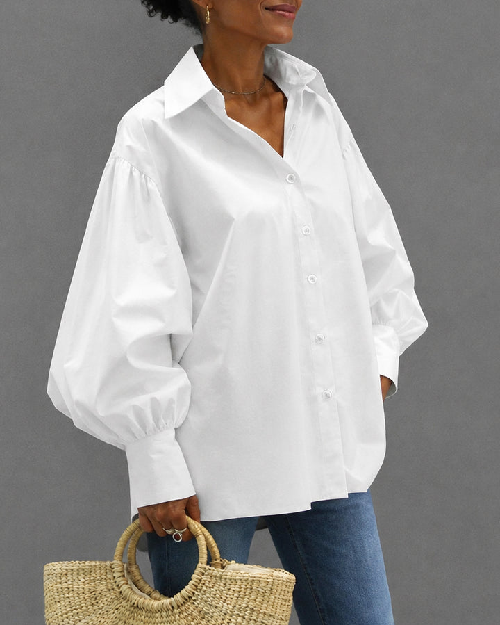Lantern Sleeve Button-down Loose-fitting Stylish Shirt Blouse