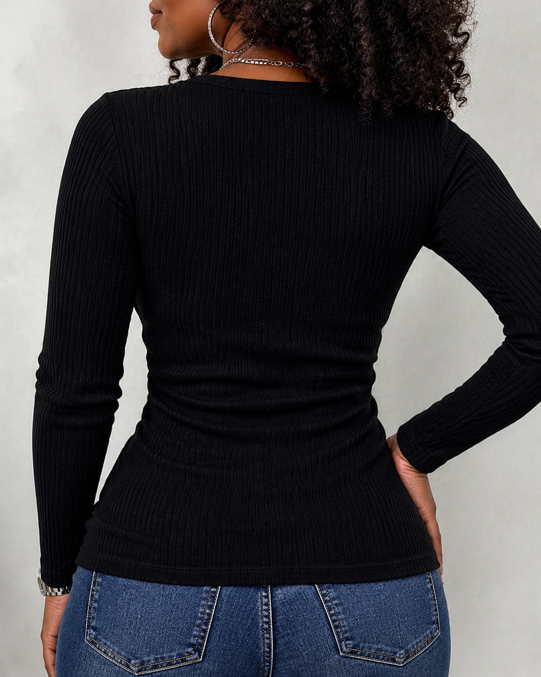 Women Rhinestone Keyhole Cutout Long Sleeve Top