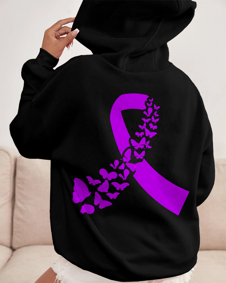 Purple Ribbon Woman for Change Cotton Long Sleeve Hooded Sweat