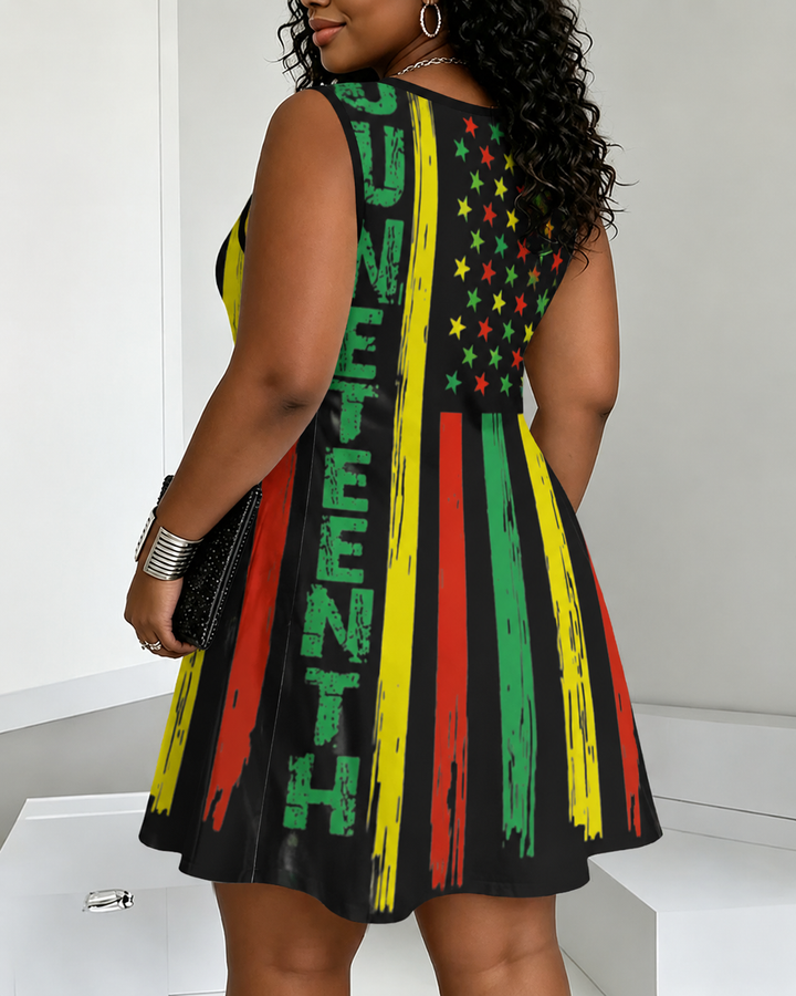 Juneteenth Flag Graffiti Print Round Neck Sleeveless Mini Casual Dress