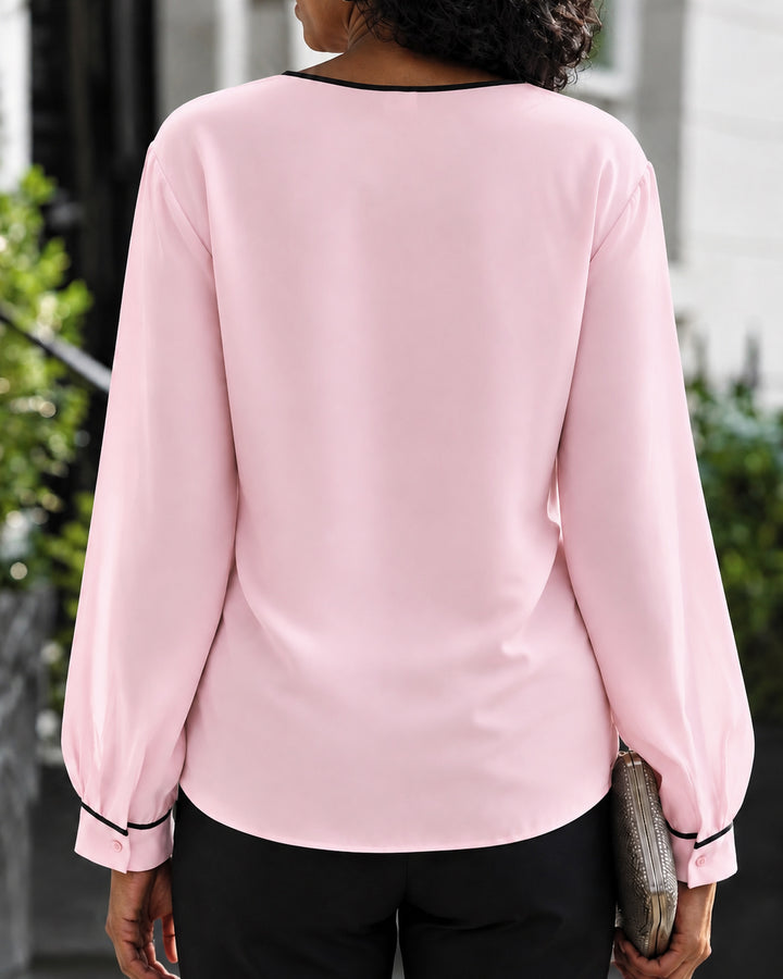Women's Cowl Neck Chiffon Satin Long Sleeve Blouse
