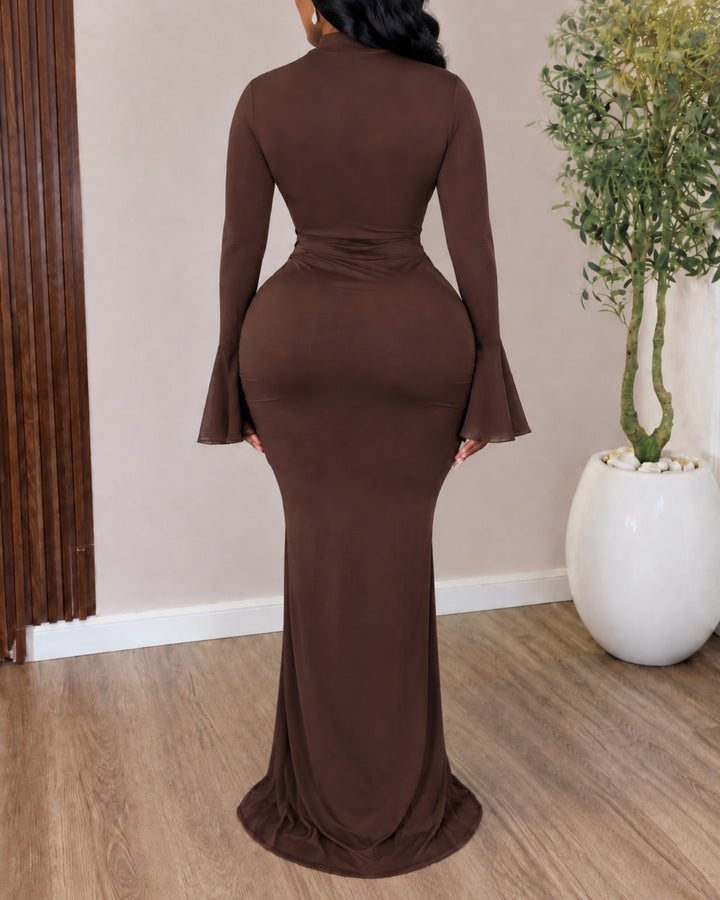 High Quality Women Mock Neck Mesh Mermaid Maxi Evening Gown