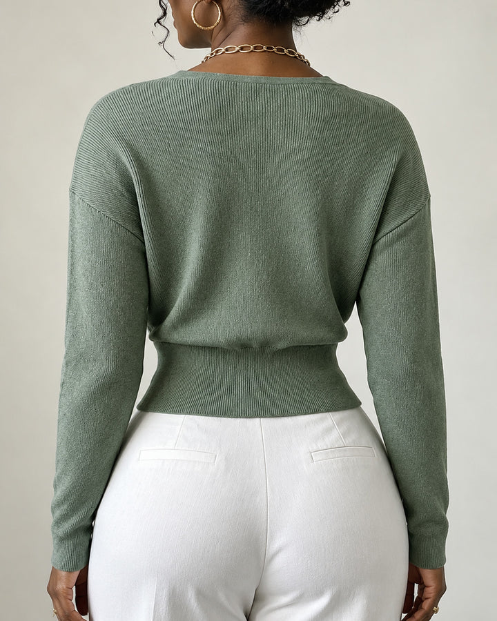 Women's Wrap V Neck Ribbed Knit Top