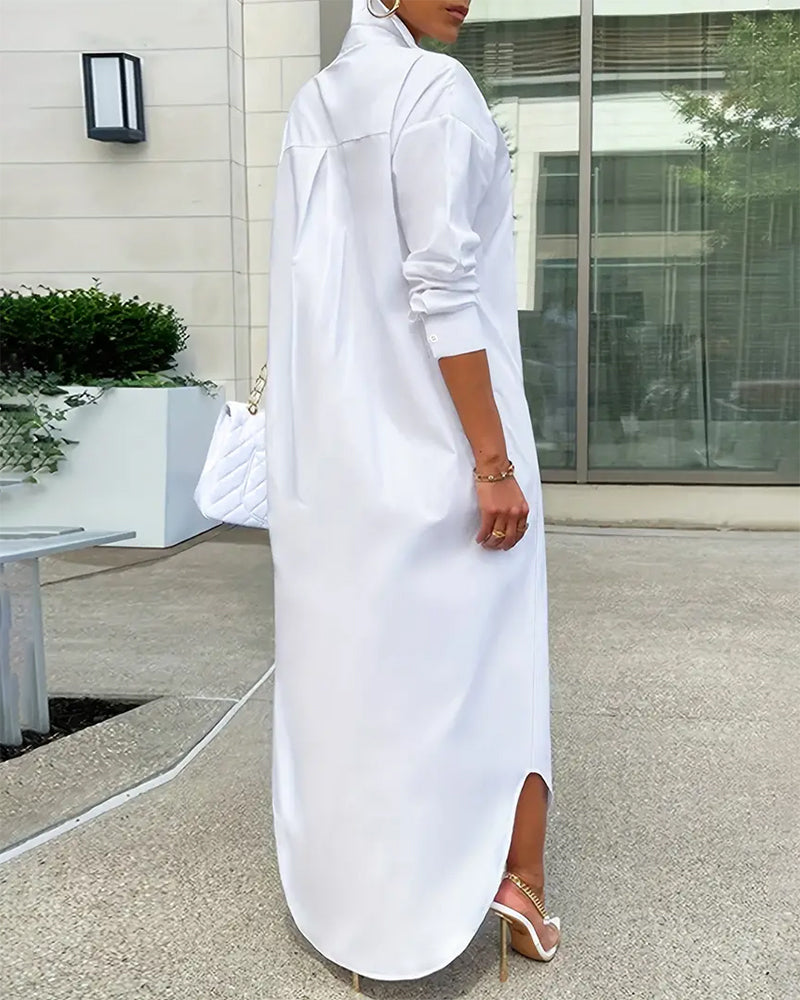 Tie and Accessory Combination Printed Oversized Loose-fitting Drop-shoulder Long Shirt Dress