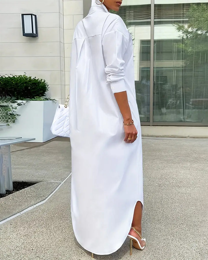 Tie and Accessory Combination Printed Oversized Loose-fitting Drop-shoulder Long Shirt Dress