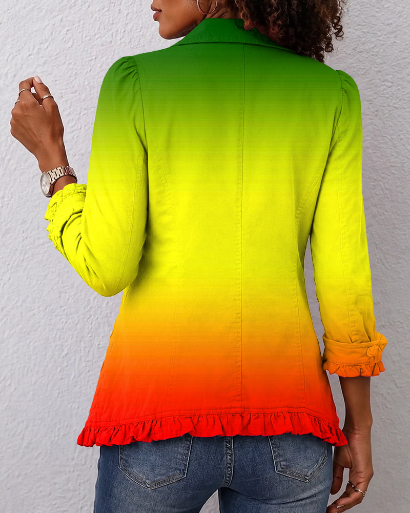Reggae Gradient Linen Blend Ruffle Jacket