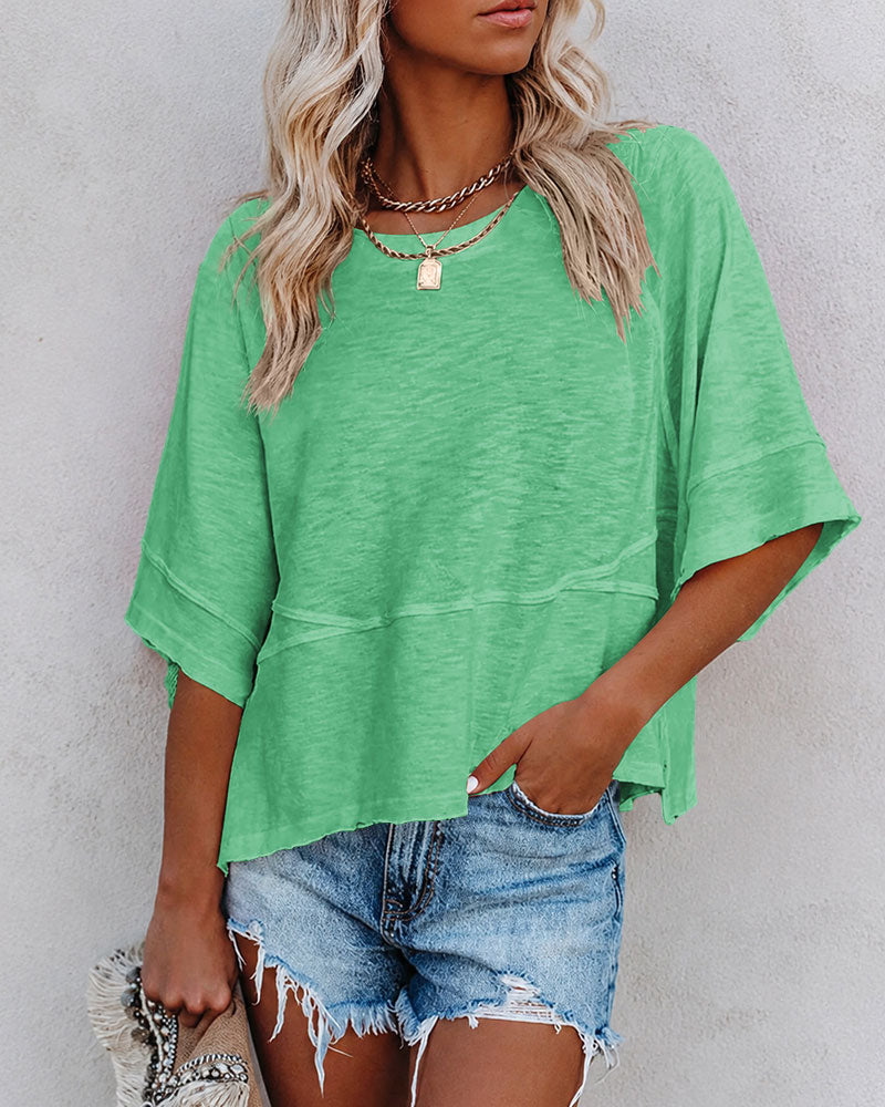Panel Solid Color Flared Sleeve T-Shirt