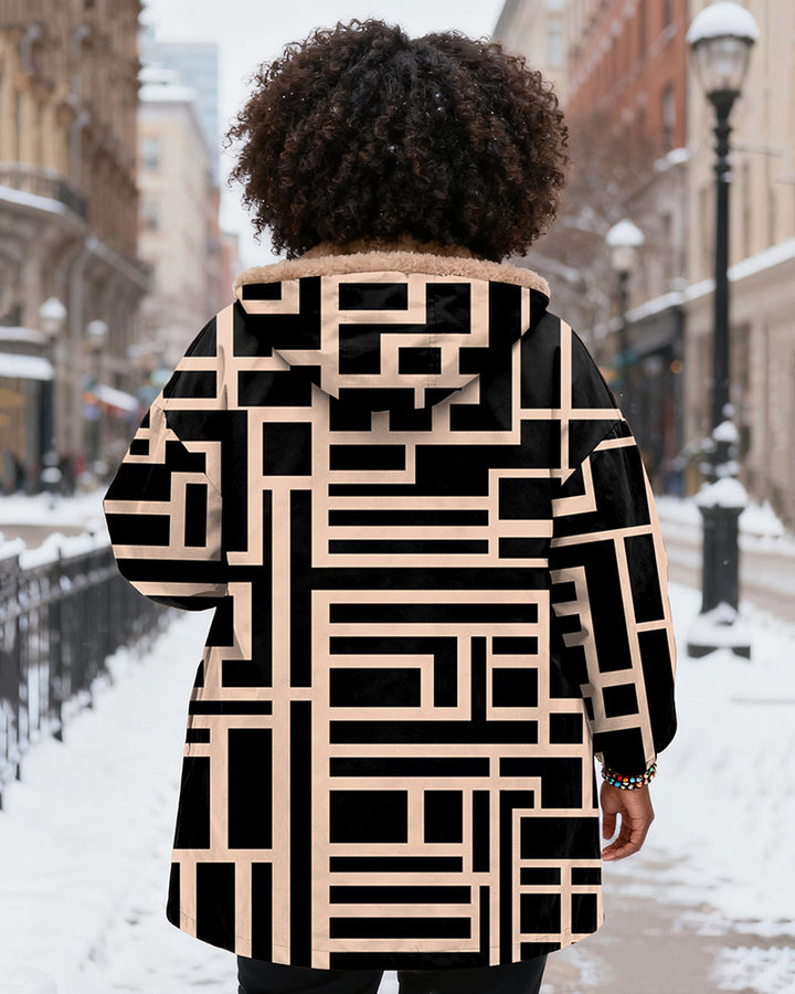 Geometric Stripe Gradient Long Sleeve Zip Wool Long Coat