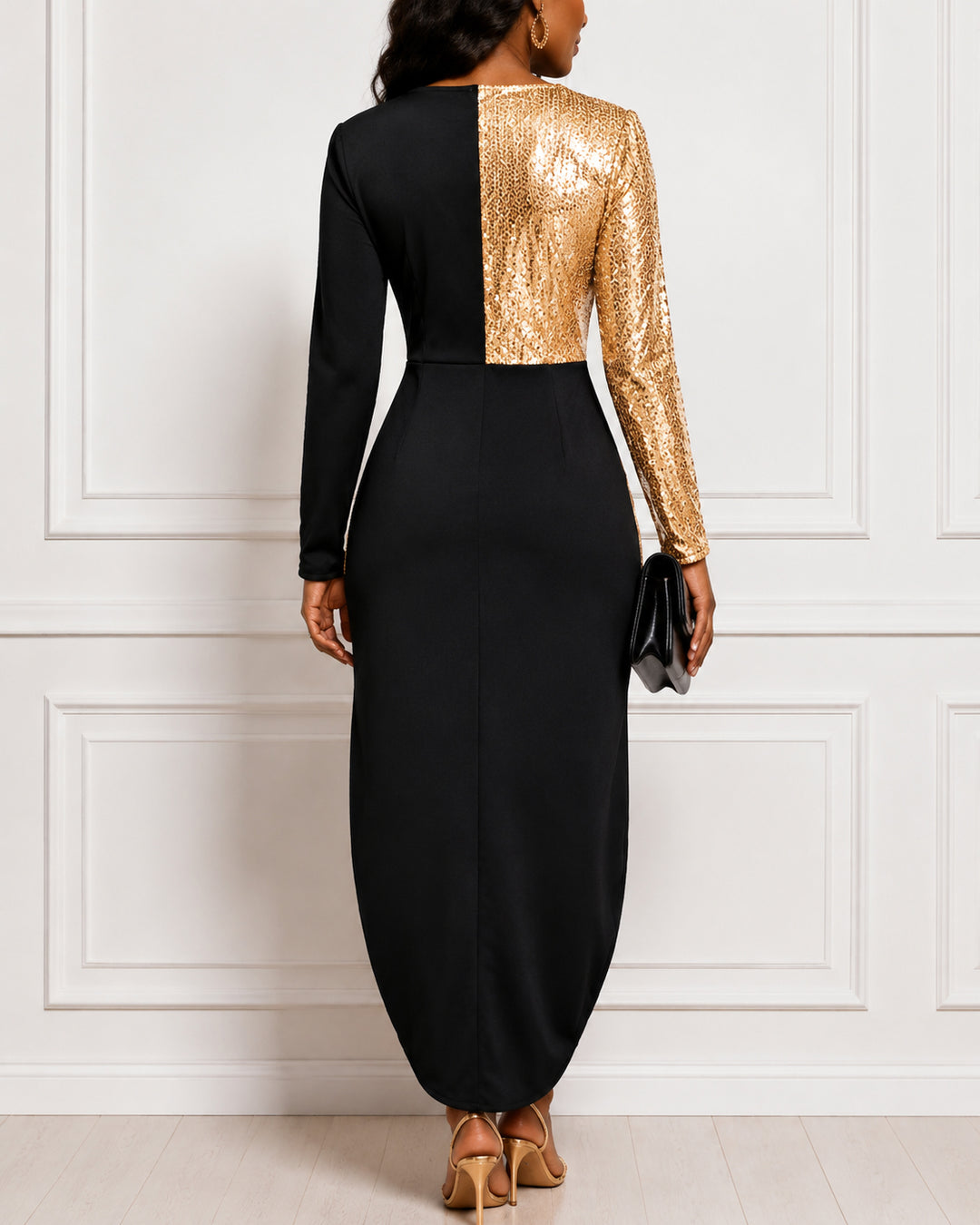 Asymmetrical Sequined Wrap V-neck Midi Dress Bodycon Dress