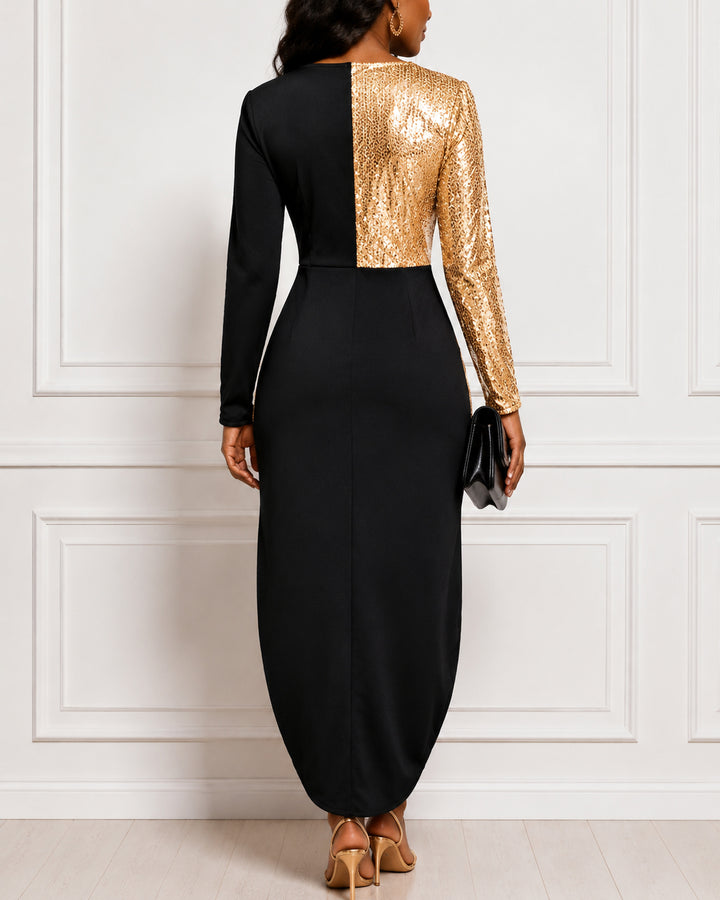 Asymmetrical Sequined Wrap V-neck Midi Dress Bodycon Dress