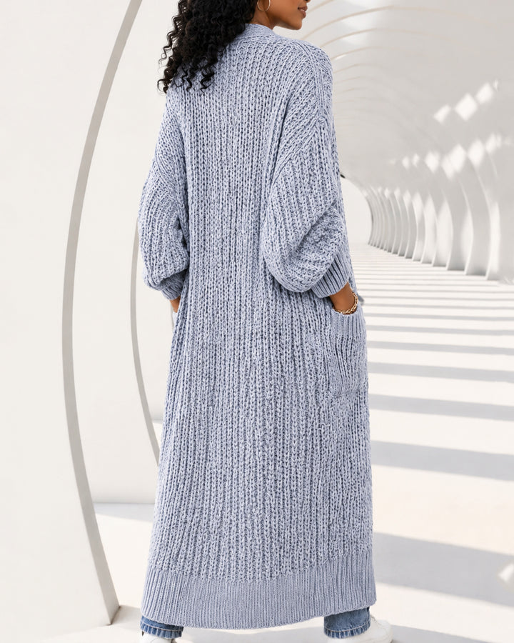 Women's Chunky Knit Open Front Oversized Lantern Sleeve Long Cardigan