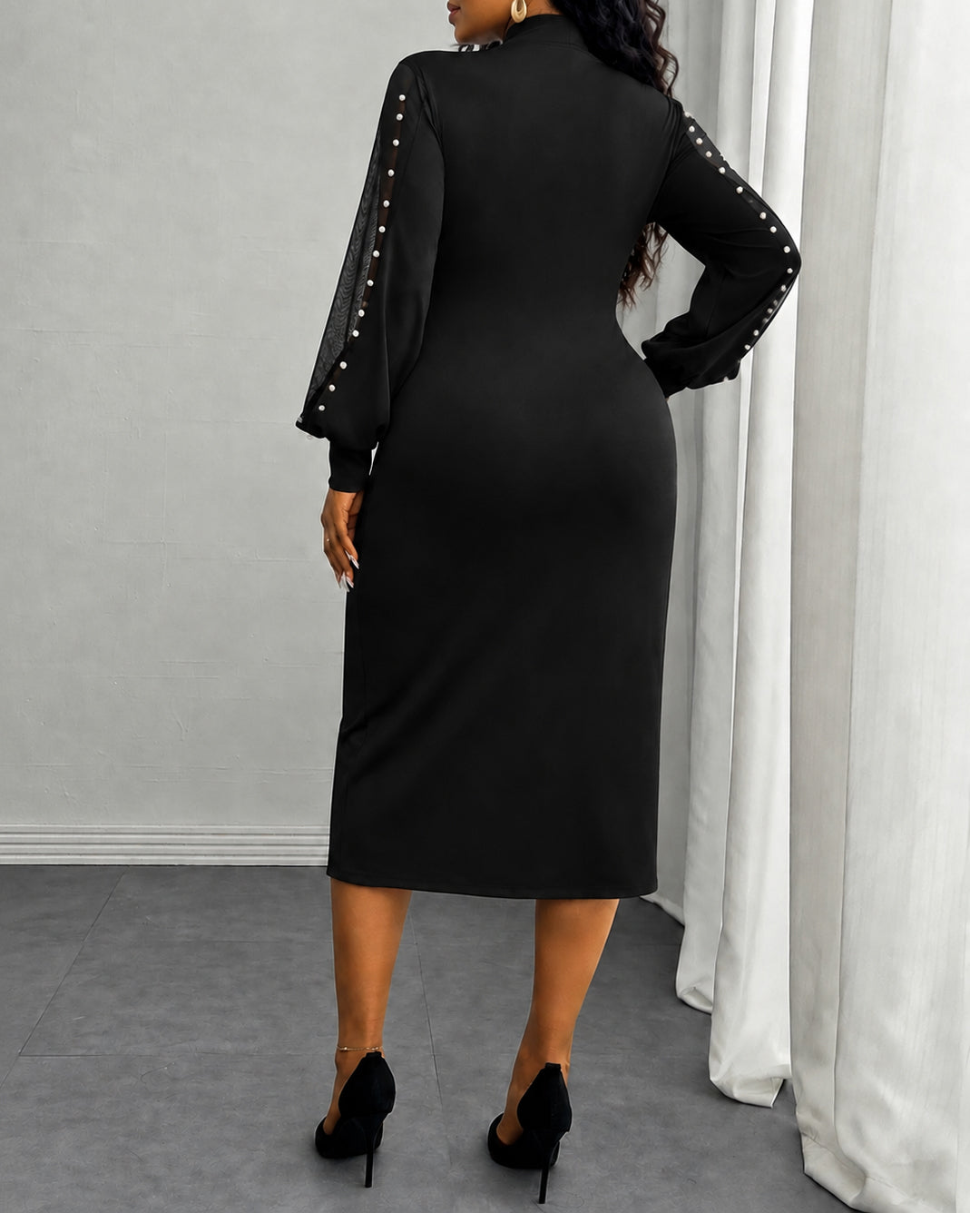 Women's Elegant Round Neck Mesh Contrast Dress