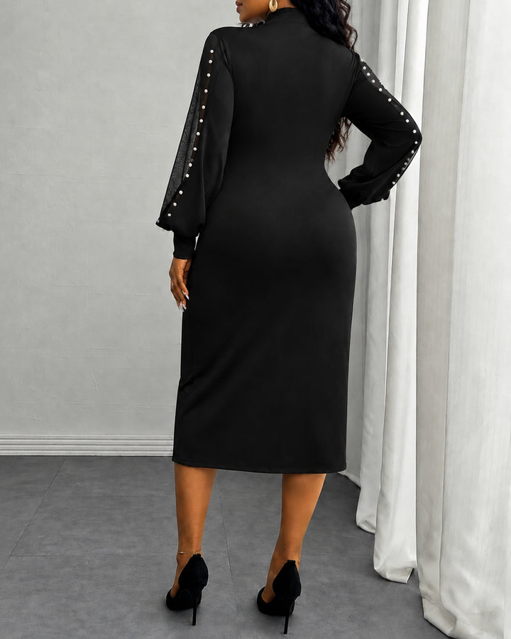 Women's Elegant Round Neck Mesh Contrast Dress