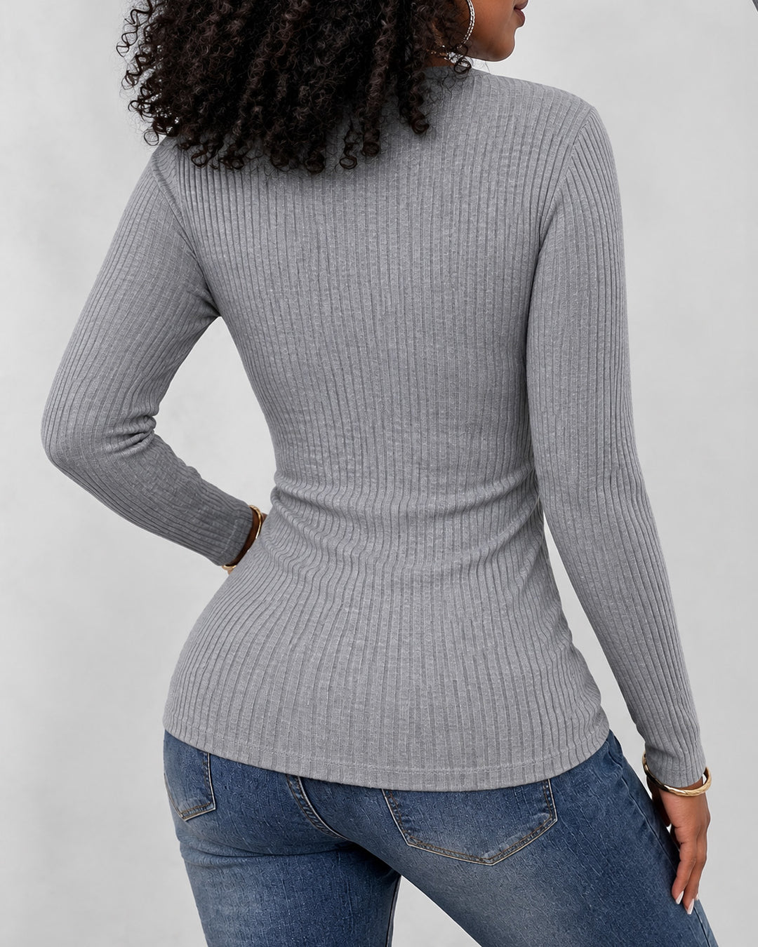 Women's Ribbed Long Sleeve Henley Top