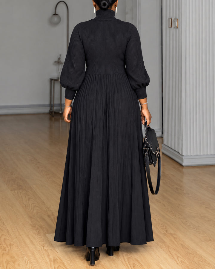 Women Turtleneck Balloon Long Sleeve Knit Maxi Dress