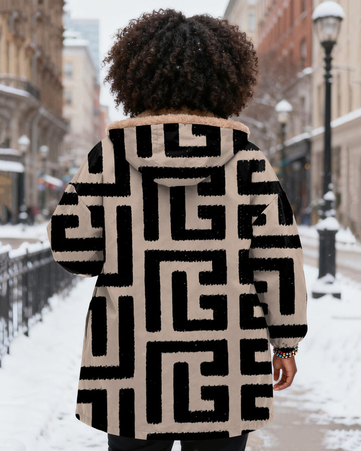 Striped Curves Long Sleeve Zip-Up Fleece Long Hoodies