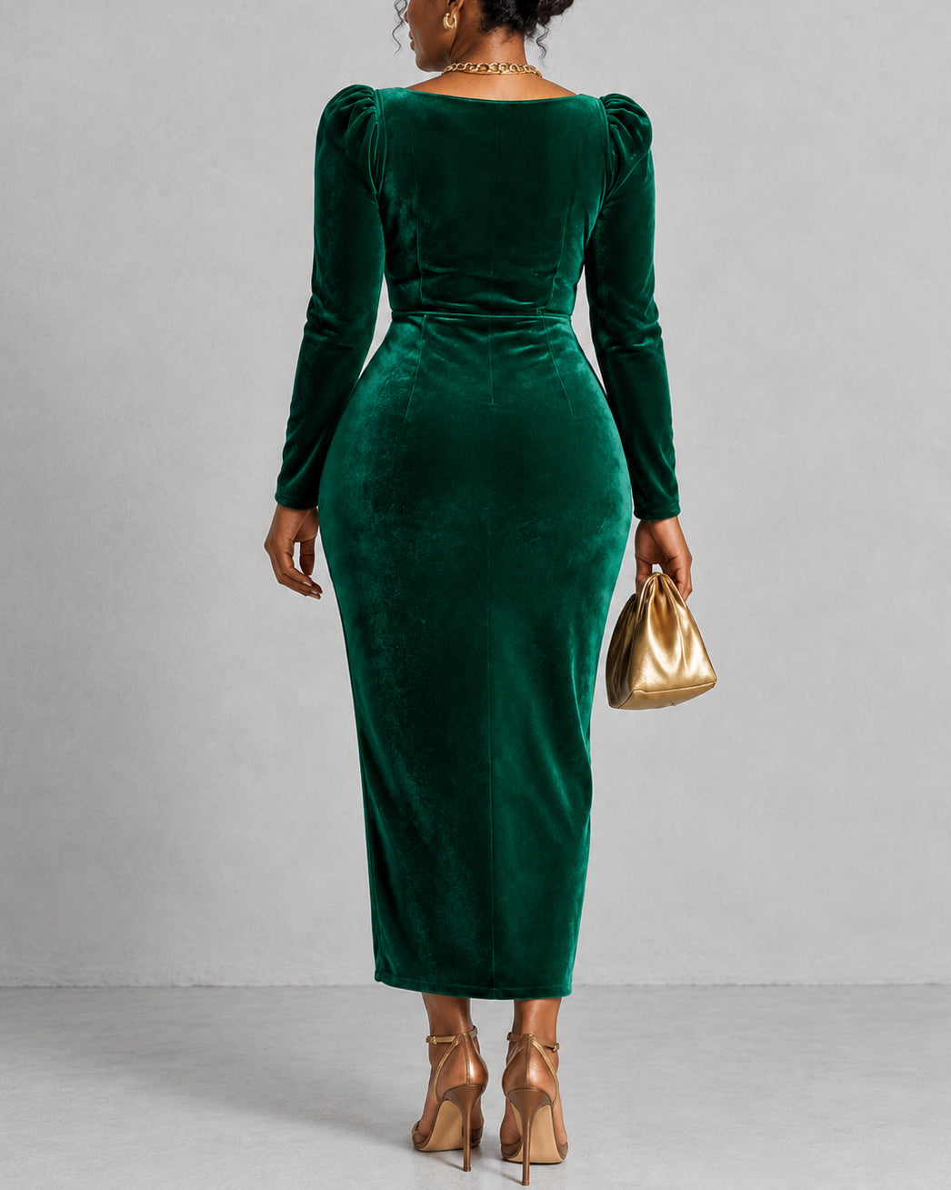 Cowl V Neck Long Sleeve Wrap Ruched Bodycon Dress