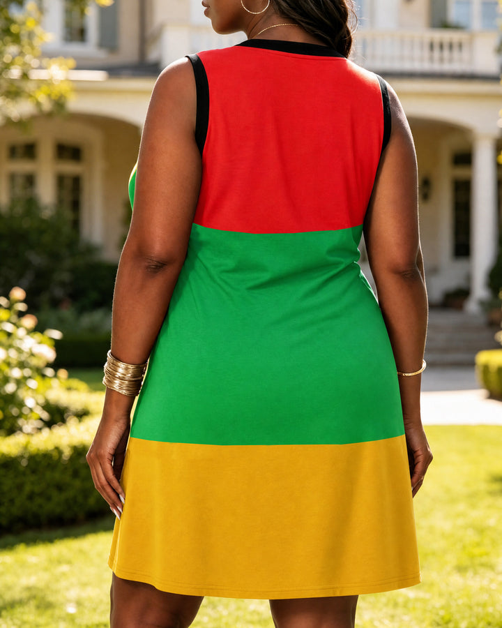 Reggae Stripes Black Woman's Face V-neck Mini Dress With Pocket