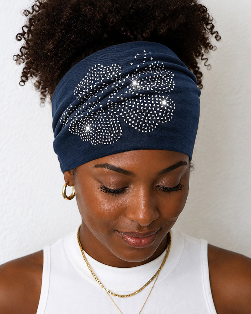 Wide Stretch Headband With Rhinestone Floral Decor