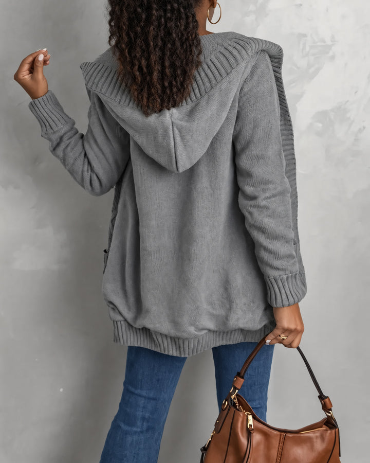 Women's Hooded Cable Knit Cardigan