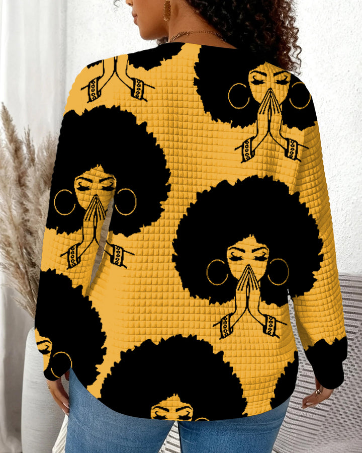 Praying Girl Waffle Crewneck Long Sleeve Sweatshirt