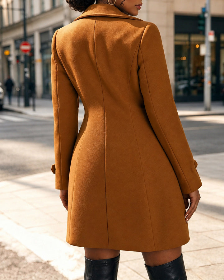 Women's Double Breasted Lapel Collar Mid Length Coat