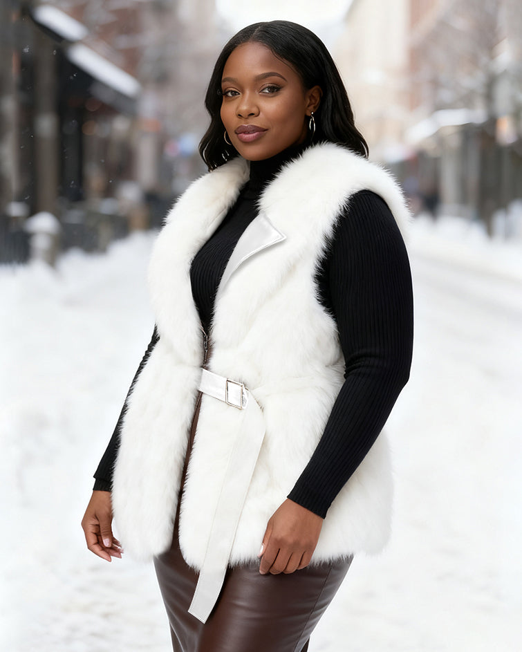 Women's Faux Fox Fur Vest Slim-Fit Slimming Fashionable Young Solid Color Jacket