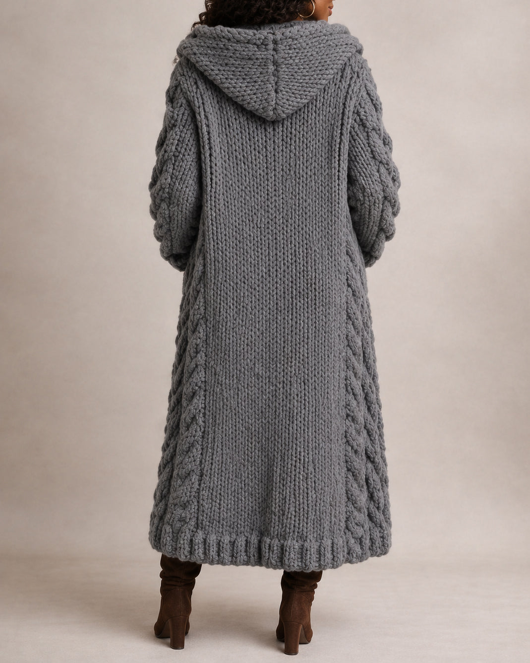 Women's Chunky Cable Knit Oversized Long Sleeve Button Down Hooded Cardigan