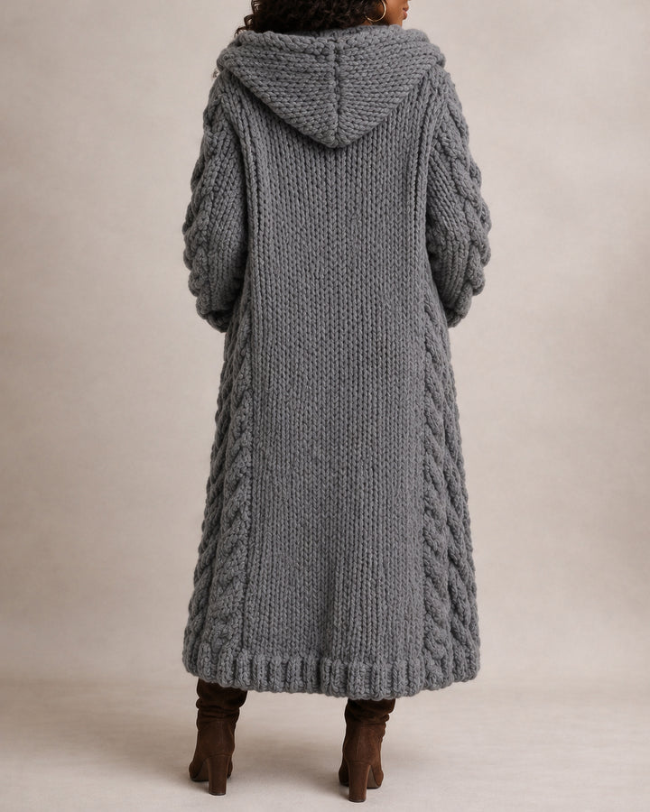 Women's Chunky Cable Knit Oversized Long Sleeve Button Down Hooded Cardigan
