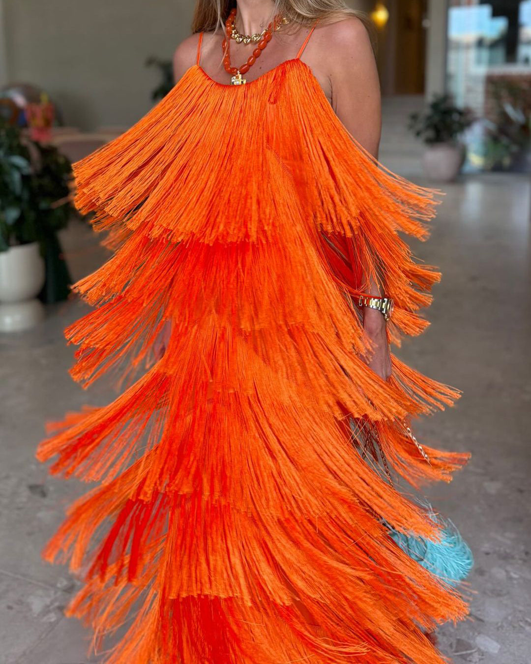 Women Halter Tiered Fringe Maxi Dress Party Dress