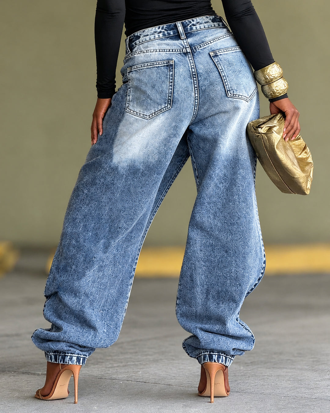 Women's Asymmetrical Wrap Layered Baggy Jeans