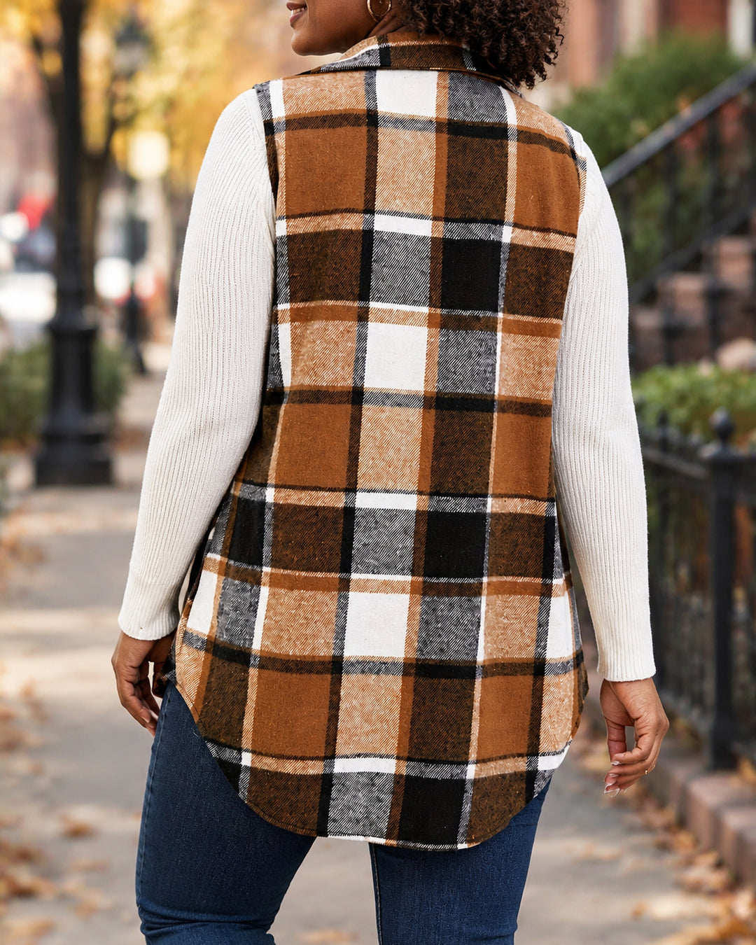 Women's Plaid Sleeveless lannel Gilet Vest Jacket