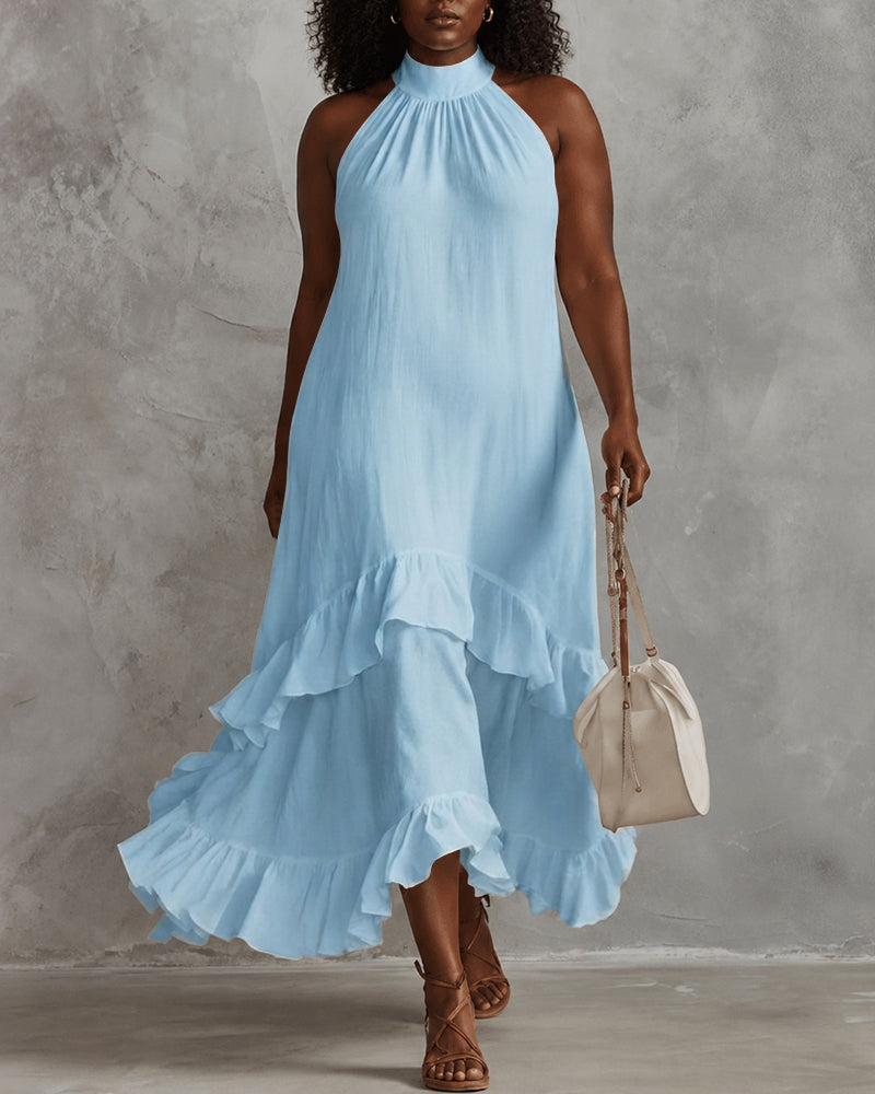 Women's Elegant Sleeveless Ruffles Maxi Dress
