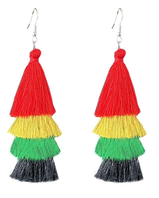 Reggae-colored Tassel Rope Earrings