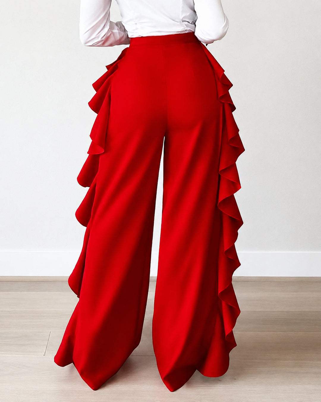 Ruffled High-waisted Wide-leg Pants